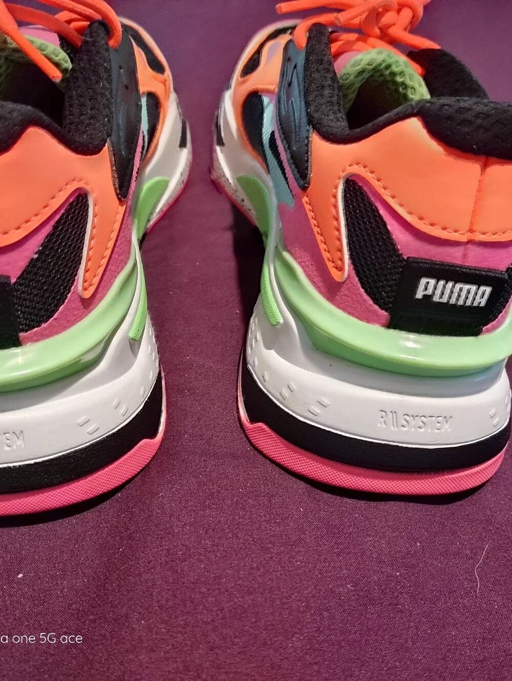 New Puma Black Sneakers with Pink, Orange & Mint Accents Sz 6
